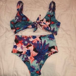 Watercolor floral high waisted bikini